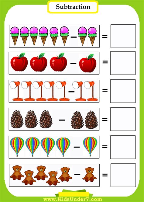subtraction worksheets for kindergarten.